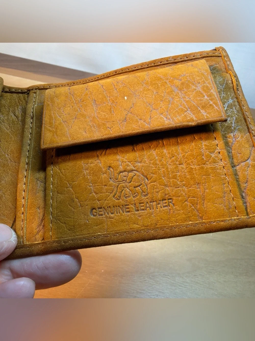 VTG Thailand Leather Wallet Souvenir for Military Personnel Brown Orange Bifold